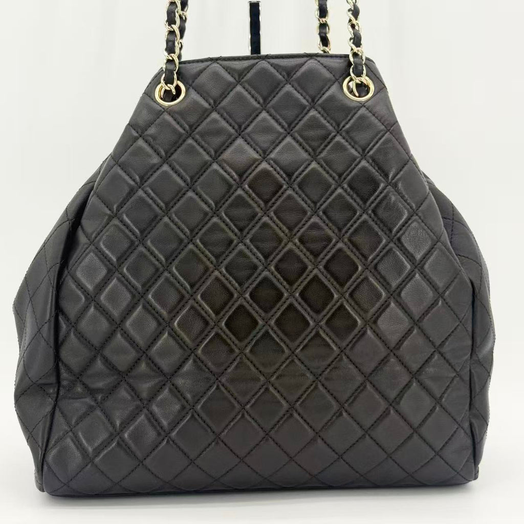 Quilted Lambskin Leather Drawstring Bucket Shoulder Bag