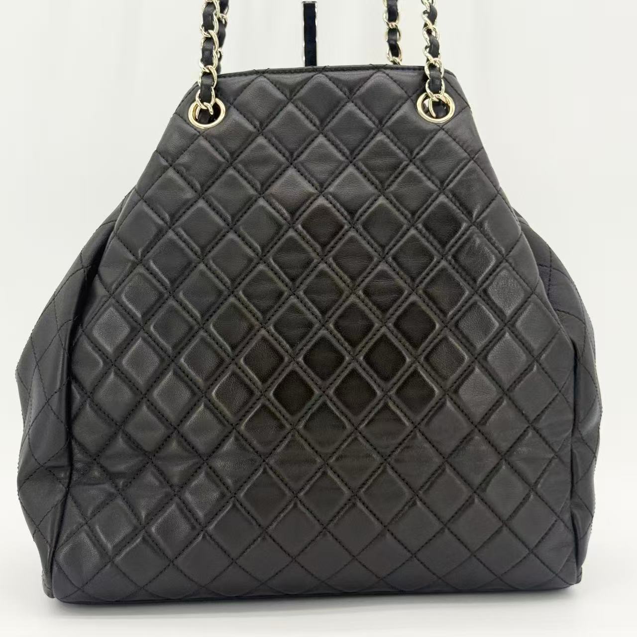 Quilted Lambskin Leather Drawstring Bucket Shoulder Bag