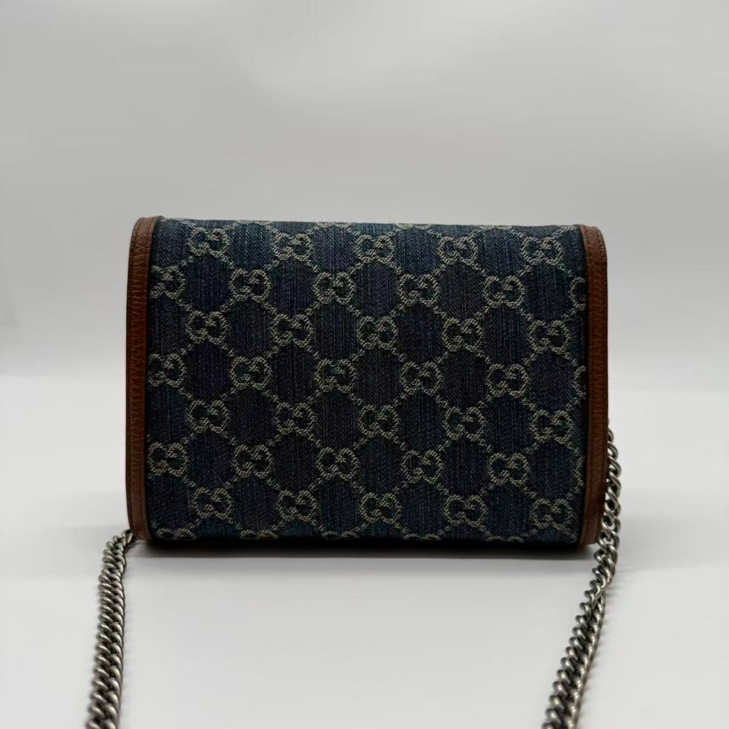 Gucci Dionysus Chain Wallet GG Denim Small Twins LDJ4213