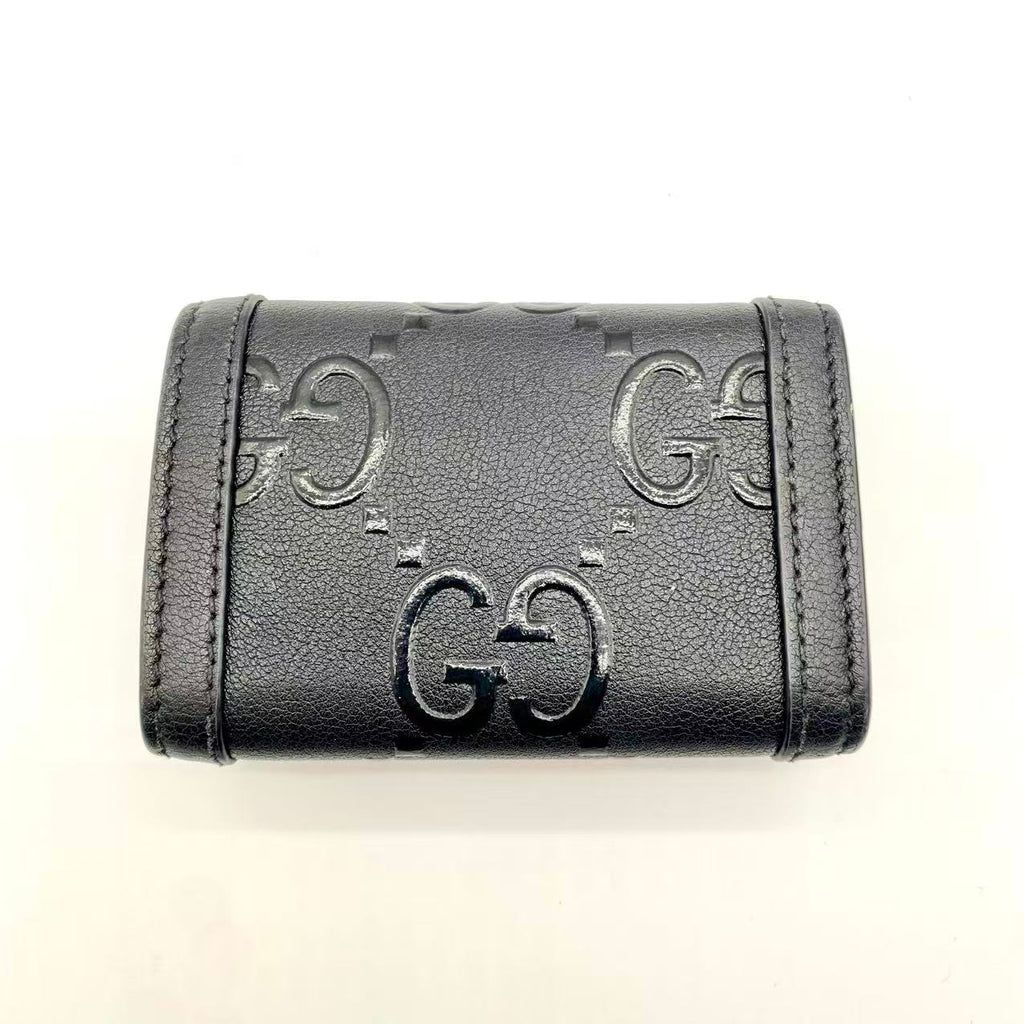 Calfskin GG Monogram Embossed 6 Key Holder Black