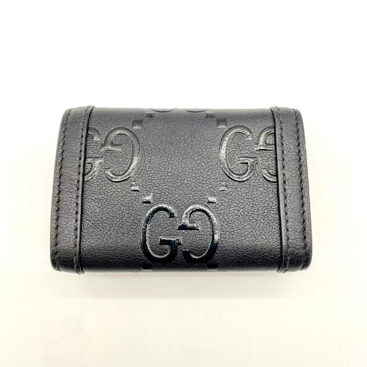 Calfskin GG Monogram Embossed 6 Key Holder Black