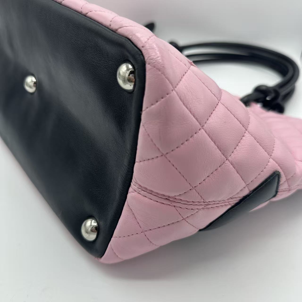 Calfskin Quilted Large Cambon Tote Pink Black
