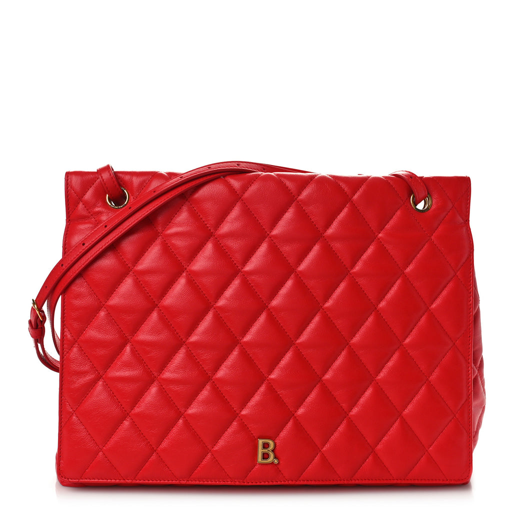 Nappa Calfskin Quilted Large Touch B Shoulder Bag Bright Red twins
