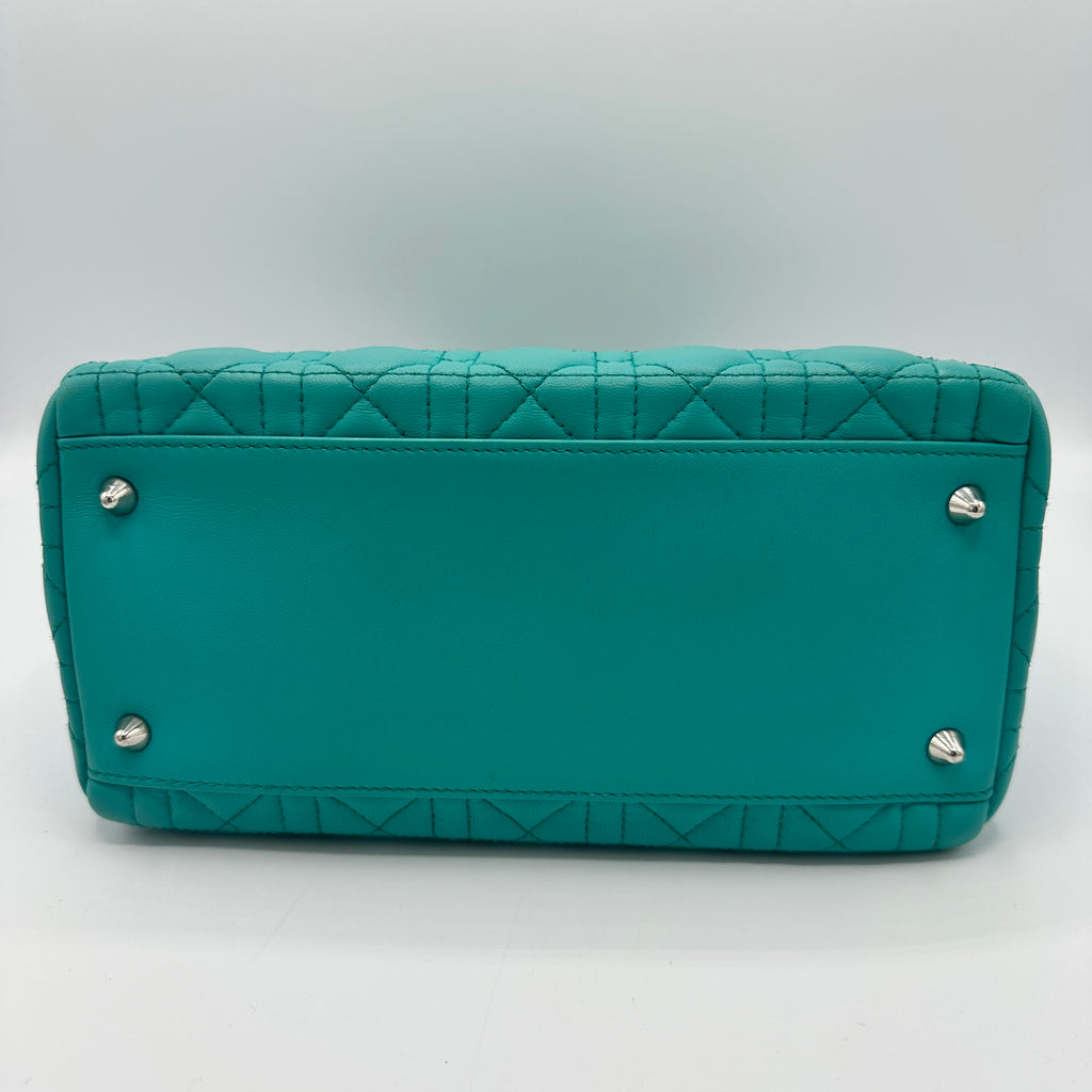 Dior Lady Dior Medium Turquoise Cannage Quilted Leather Silver