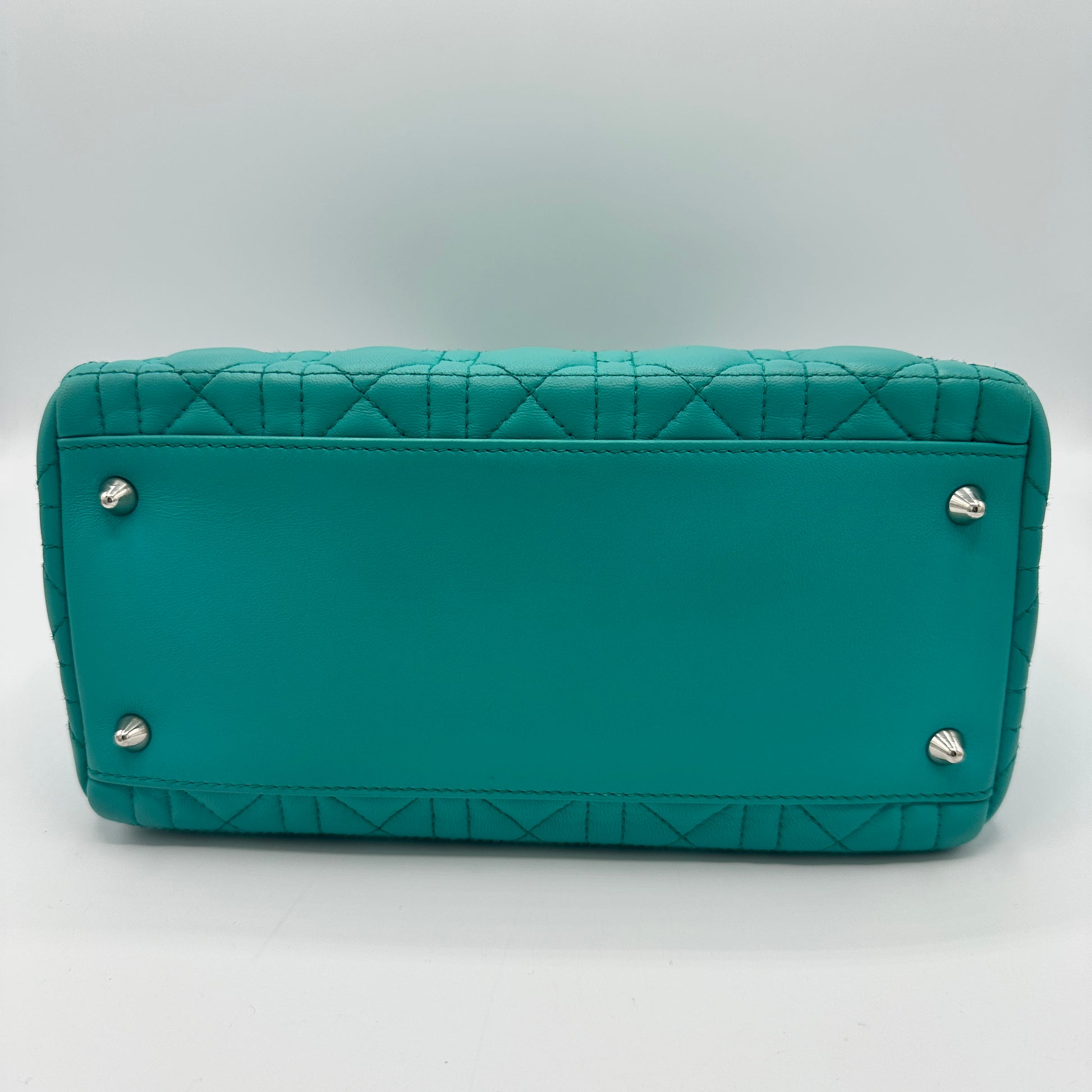 Dior Lady Dior Medium Turquoise Cannage Quilted Leather Silver