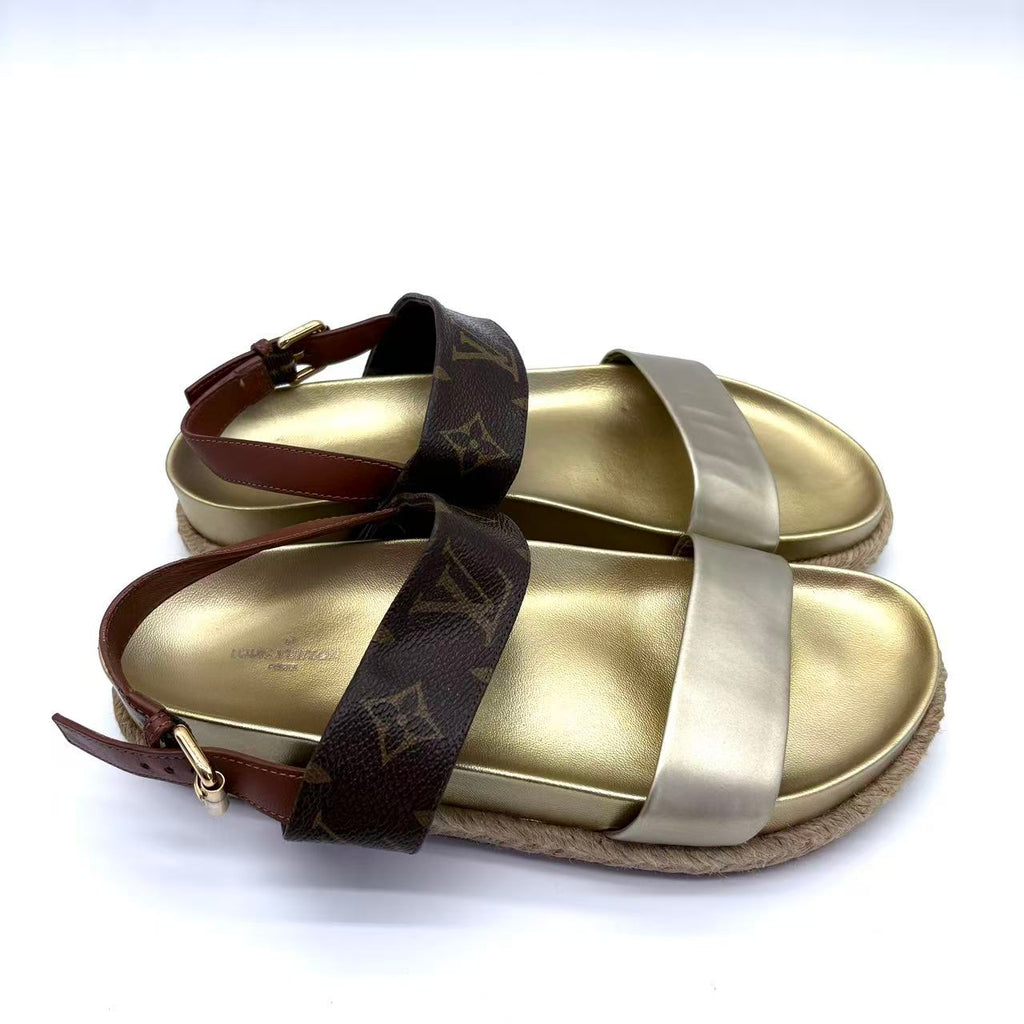 Gold Monogram Espadrille Flat Sandals