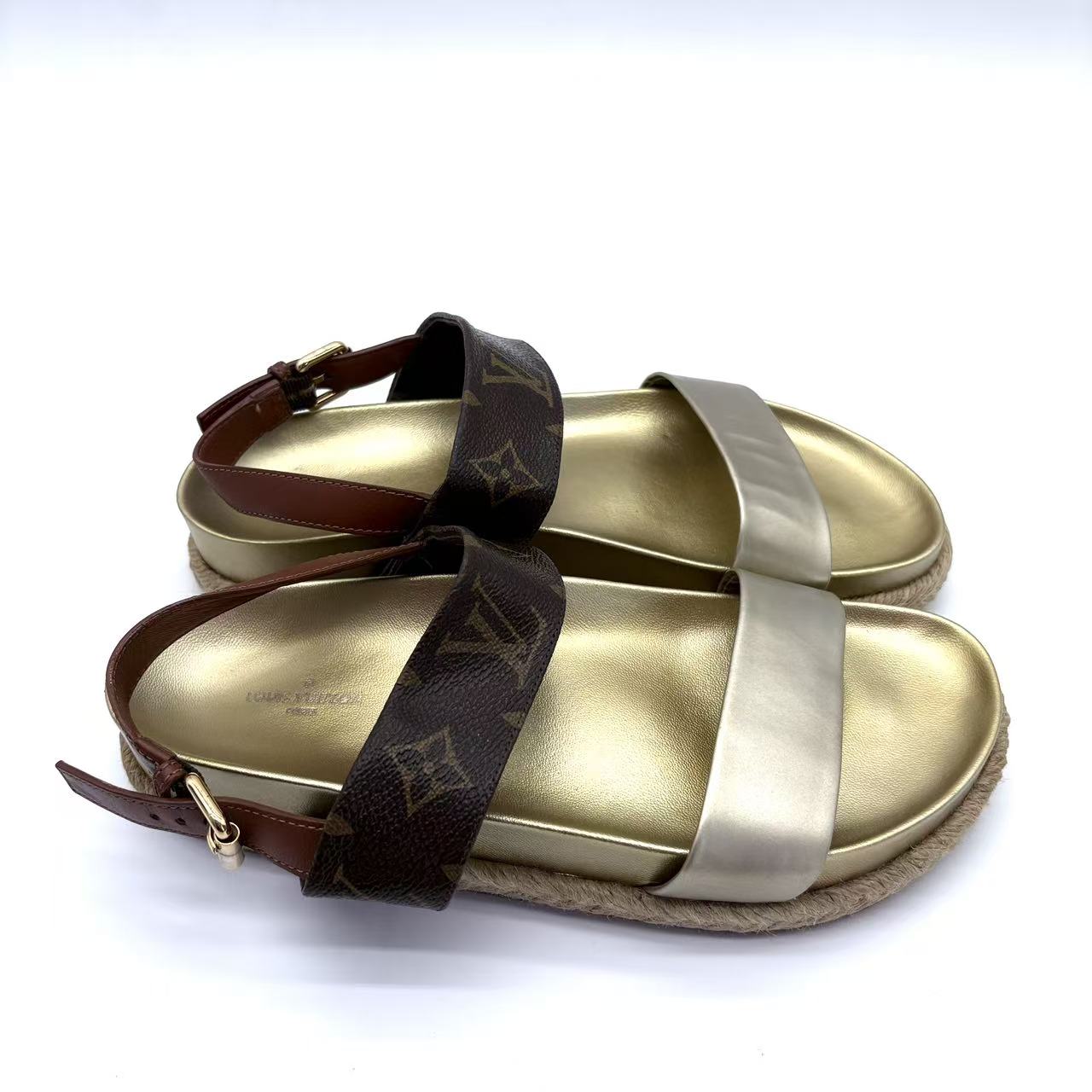 Gold Monogram Espadrille Flat Sandals