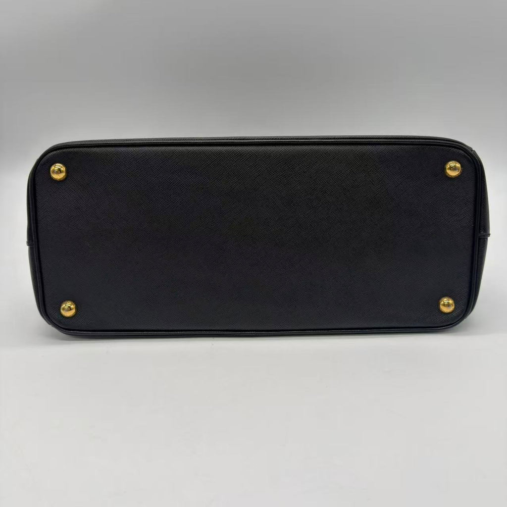  Black Leather Large Double Zip Tote