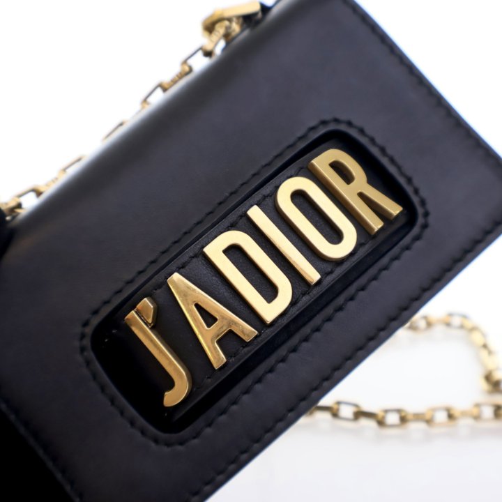 Black Leather J'Adior Shoulder Bag twins