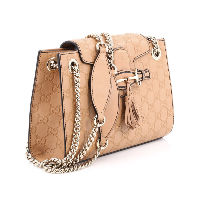 GUCCI Guccissima Small Emily Chain Shoulder Bag Camelia