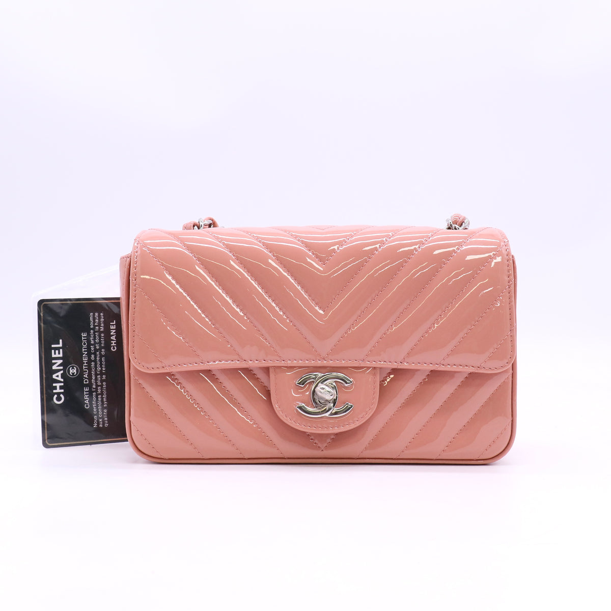 Chanel Small Chevron Patent Flap Bag Coral Pink Silver Hardware twins LDJ6613