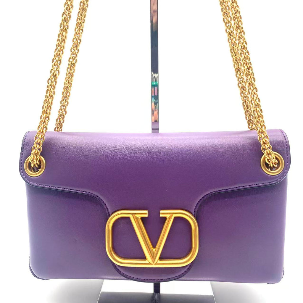 Stud Sign VLOGO Nappa Leather Suede Purple Bag