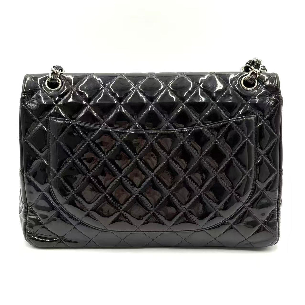 Patent Quilted Maxi  Double Flap Black