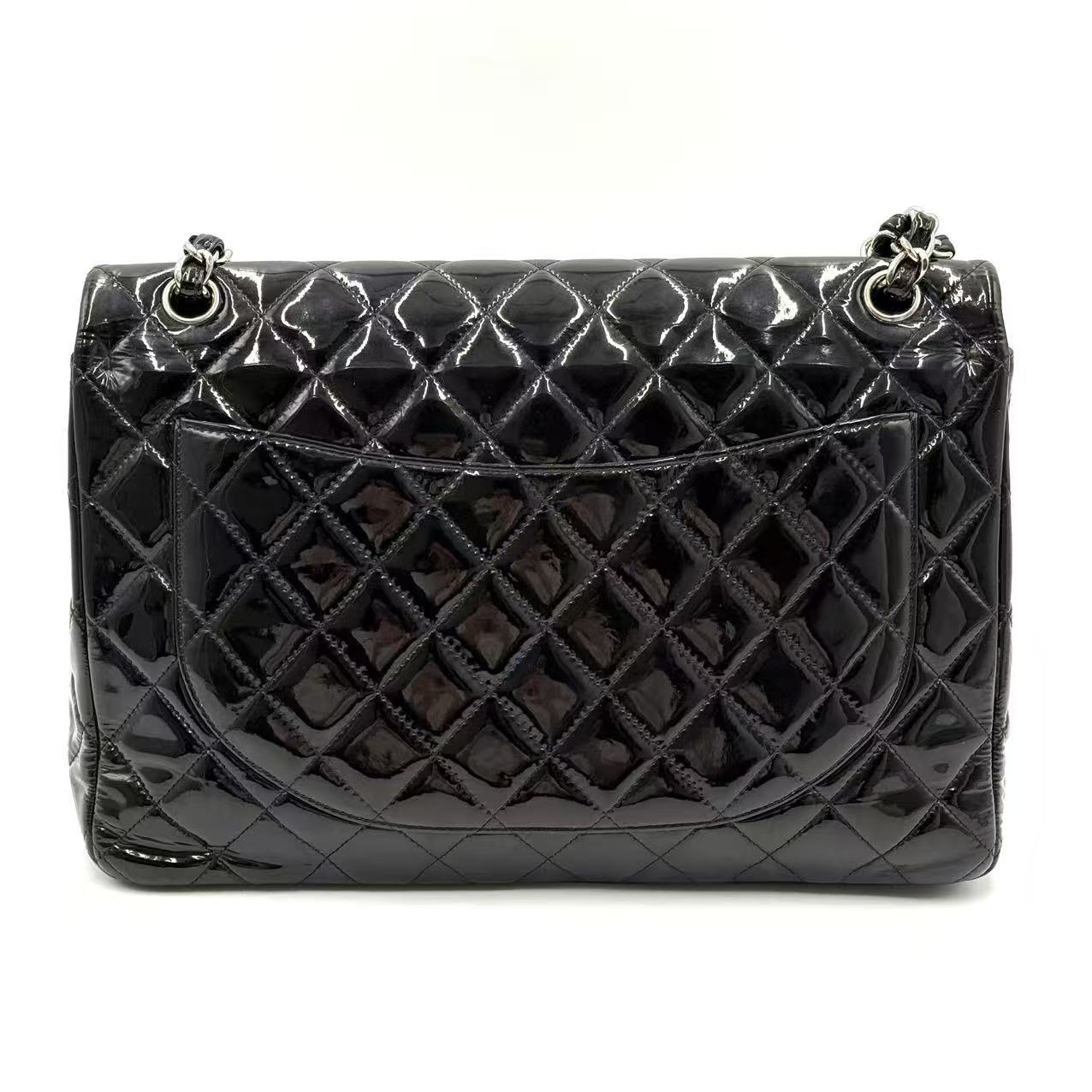 Patent Quilted Maxi  Double Flap Black