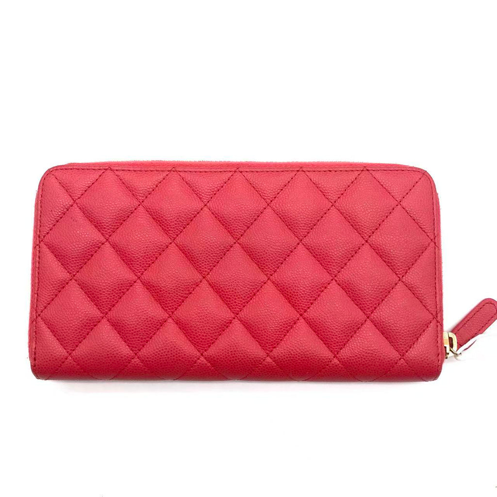Lambskin Quilted Large Gusset Zip Around Wallet Red