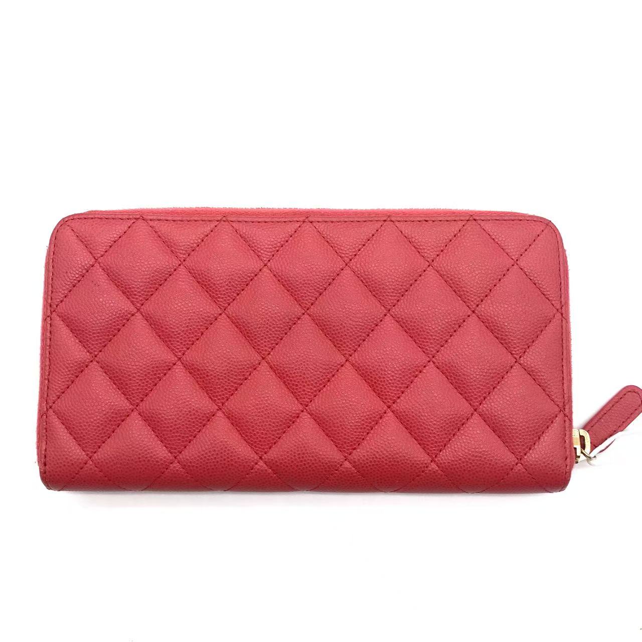 Lambskin Quilted Large Gusset Zip Around Wallet Red