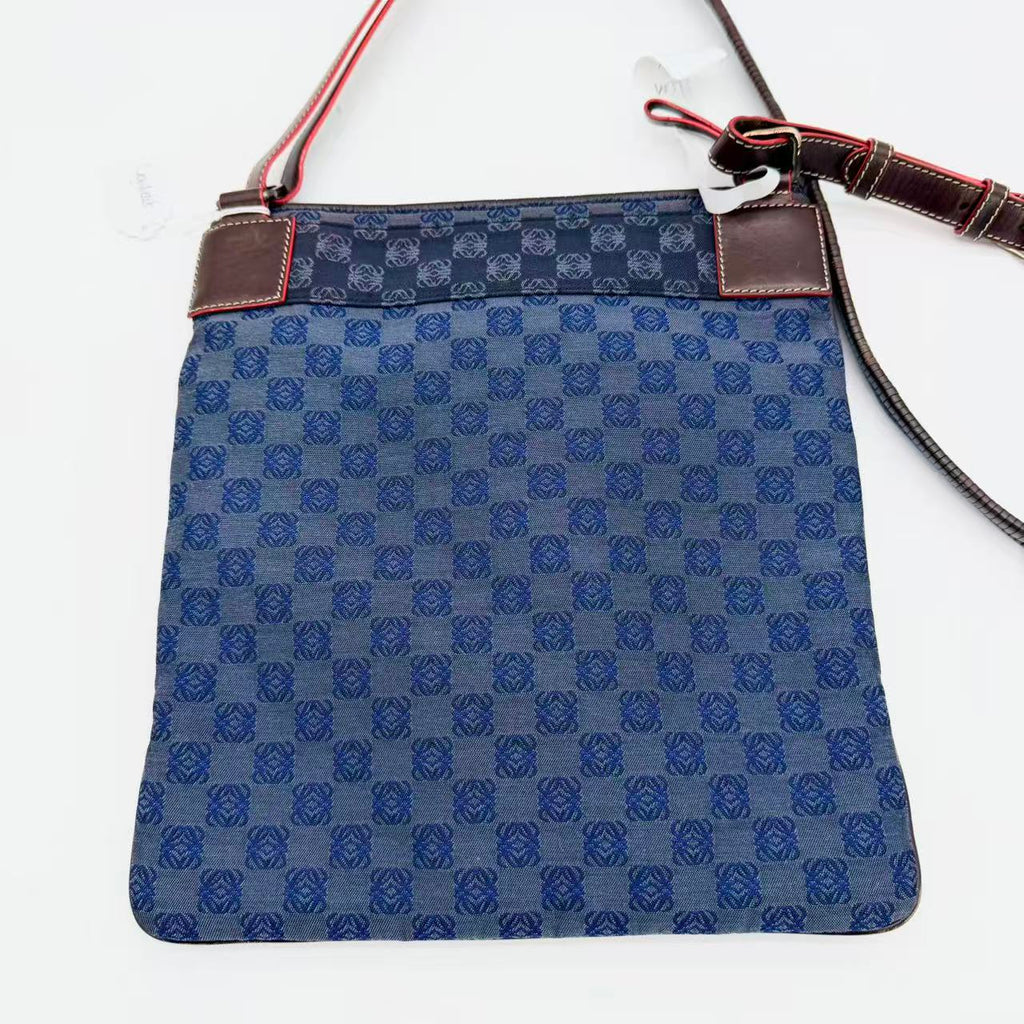 Anagram canvas shoulder bag with leather trim