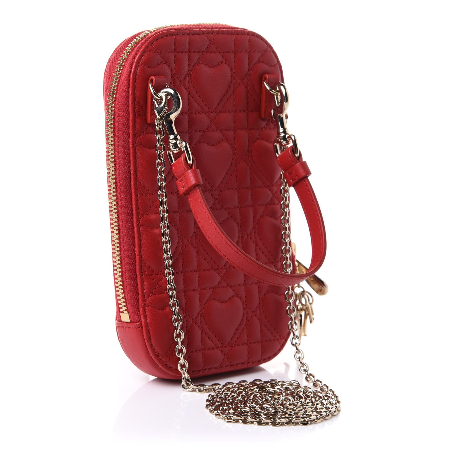 Lambskin Cannage Dioramour Lady Dior Phone Holder Bright Red - twins