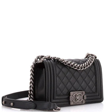 Boy Flap Bag Quilted Caviar Small - Twins