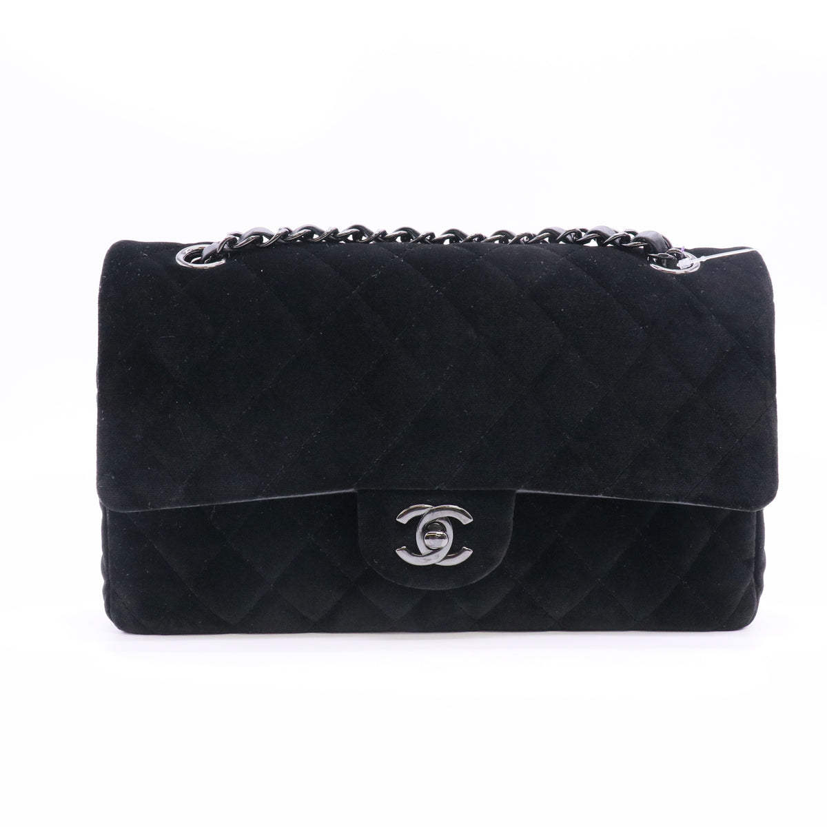 Chanel Medium Classic Double Flap Bag Black Velvet Ruthenium Hardware twins LDJ6606