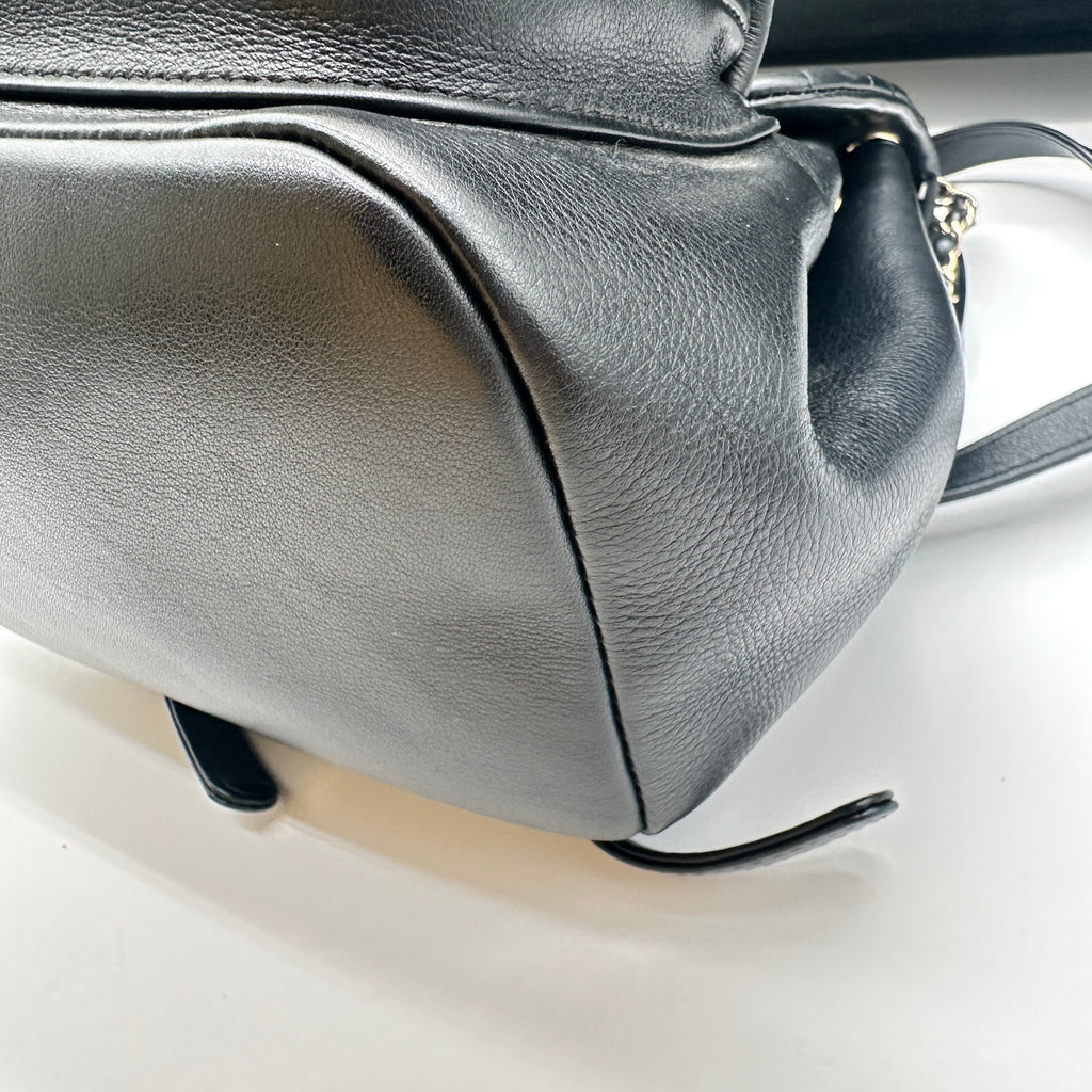 Calfskin Quilted Medium Duma Pockets Drawstring Backpack Black