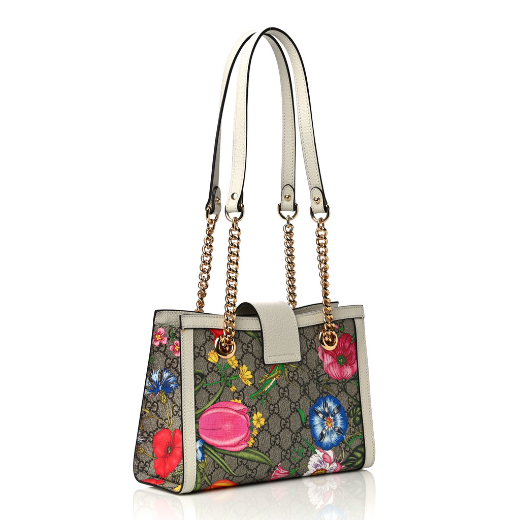 Padlock Chain Tote Flora GG Coated Canvas Small Twins
