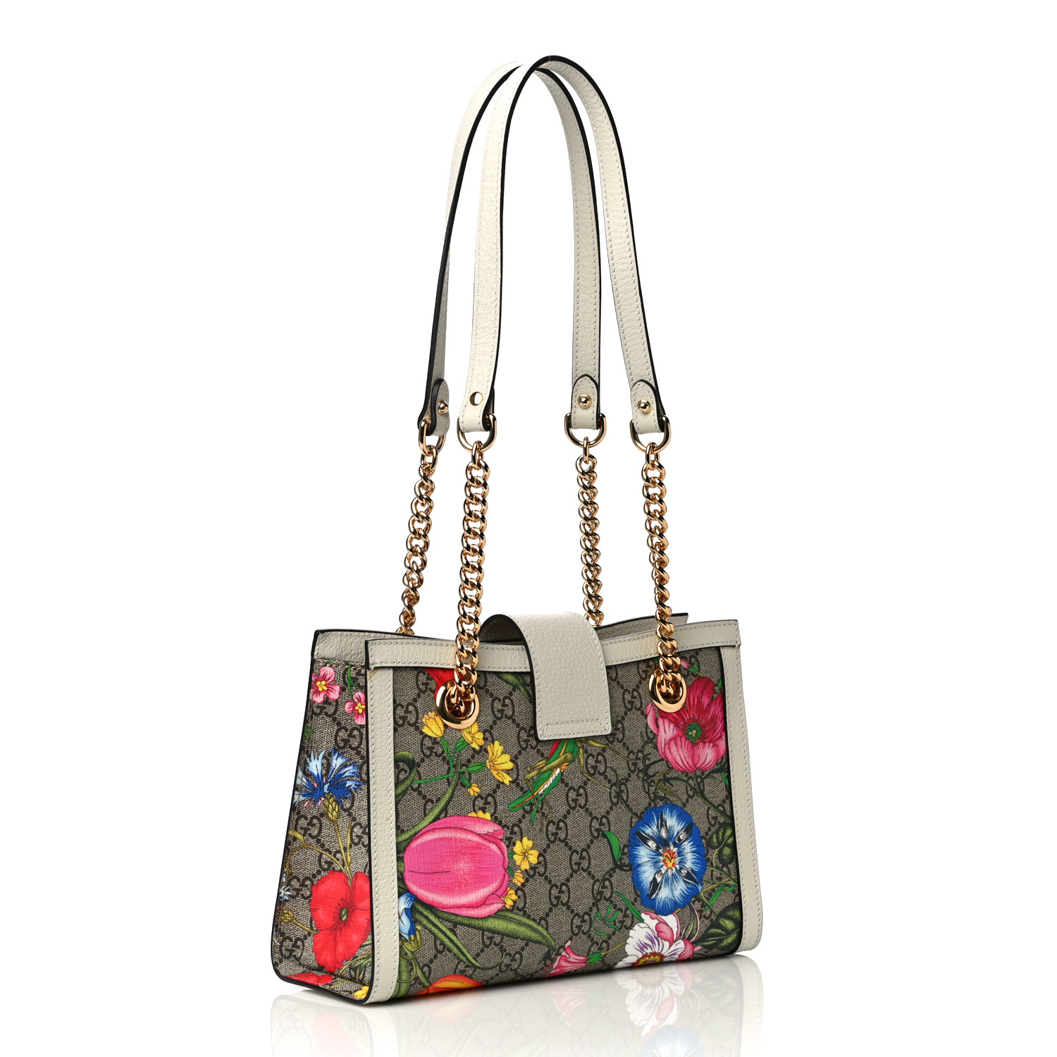 Padlock Chain Tote Flora GG Coated Canvas Small Twins