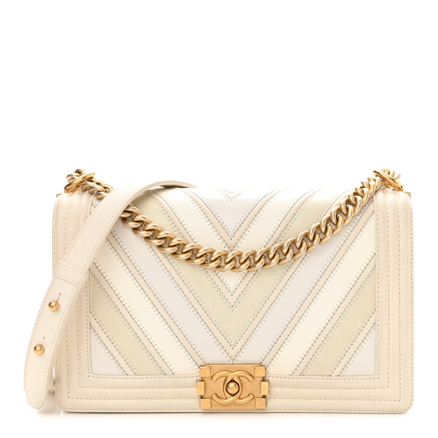Caviar Suede Calfskin Chevron New Medium Boy Flap White twins