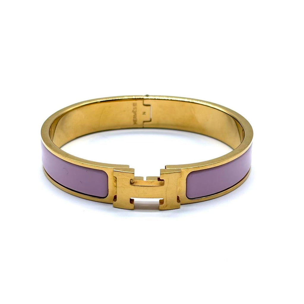 Clic H Pink Enamel Gold Plated Narrow Bracelet