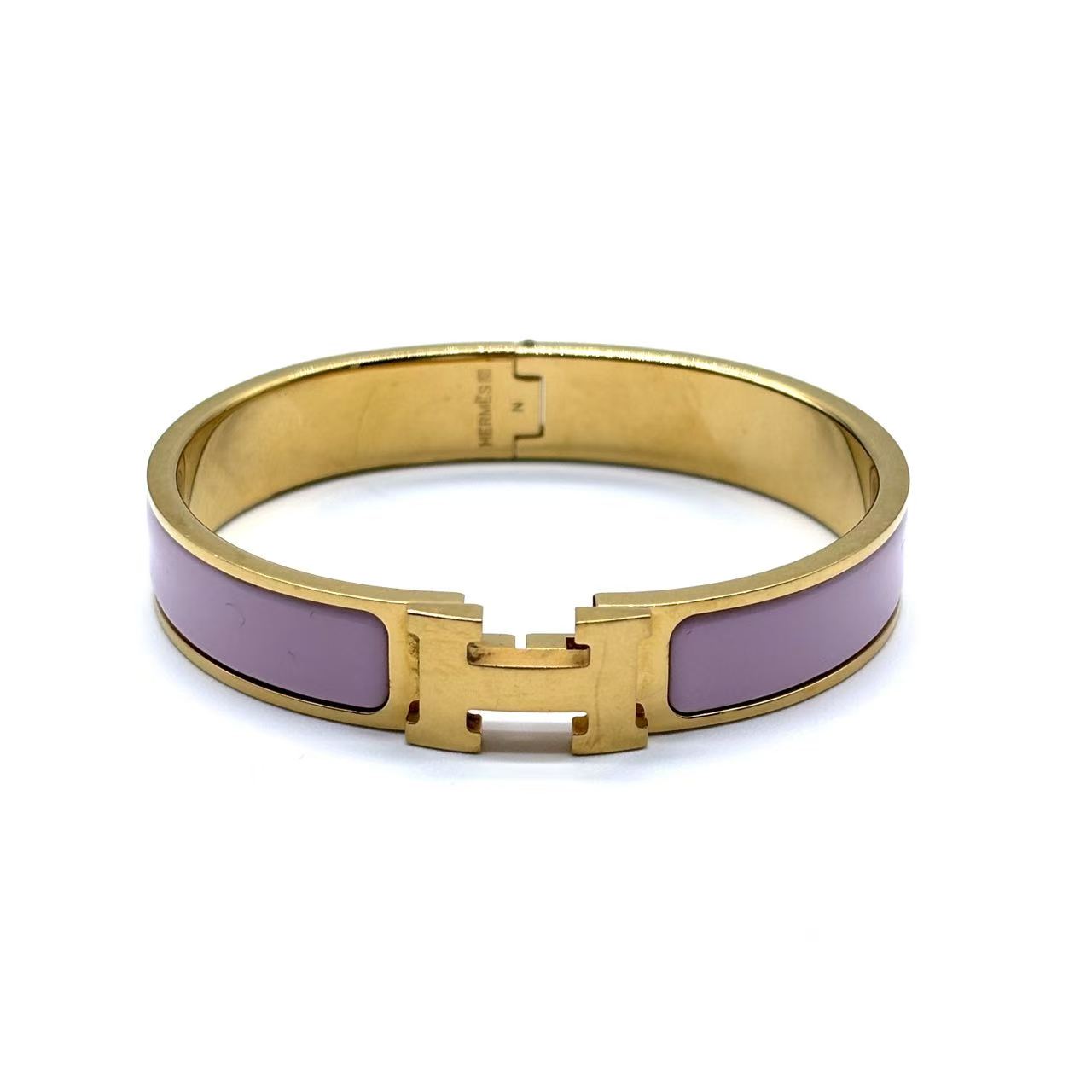 Clic H Pink Enamel Gold Plated Narrow Bracelet