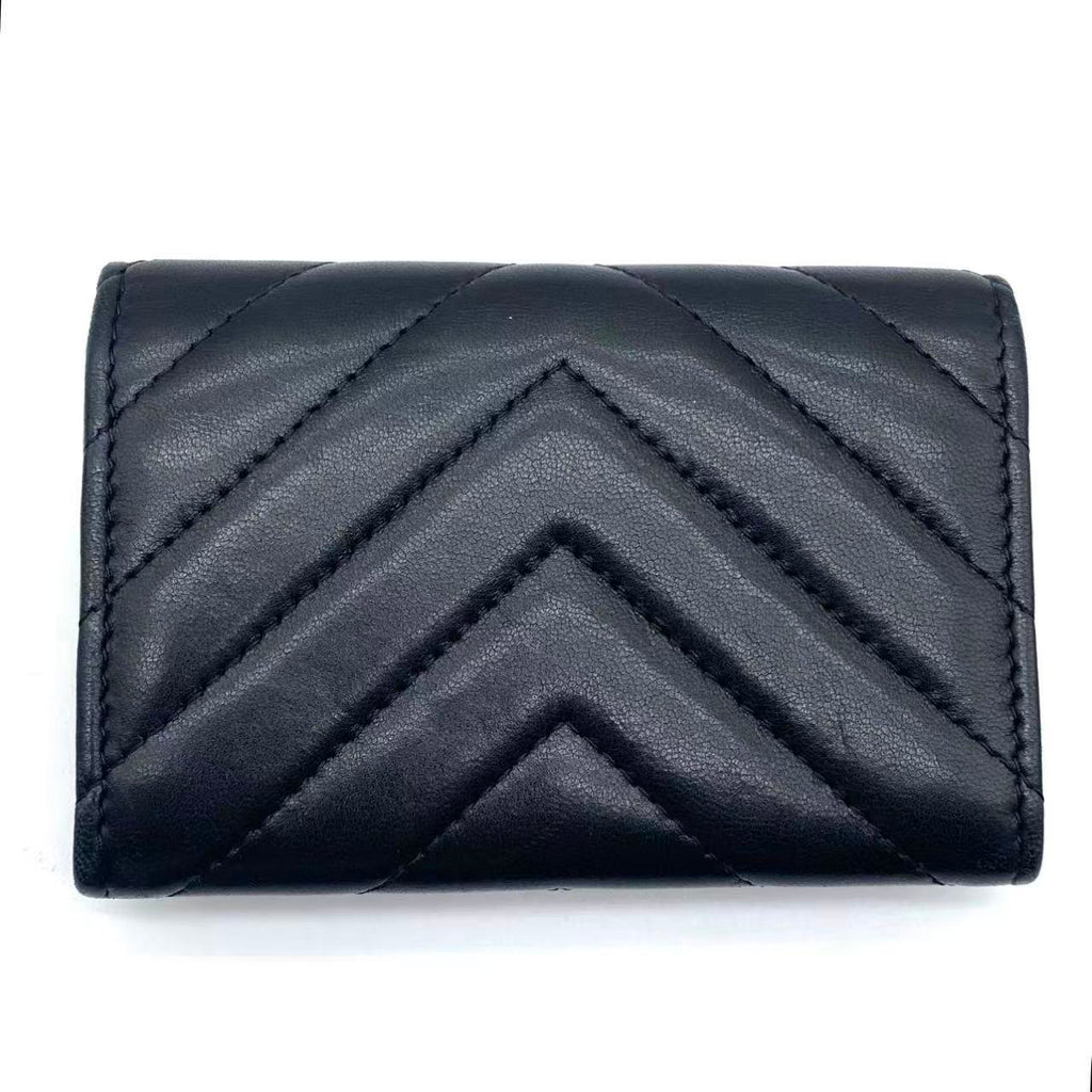 Chevron Quilted Flap Card Holder Black