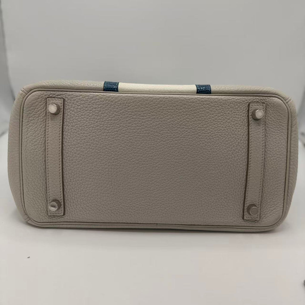 Club Birkin Bag White Clemence and Lizard in Gris Perle with Palladium Hardware 30