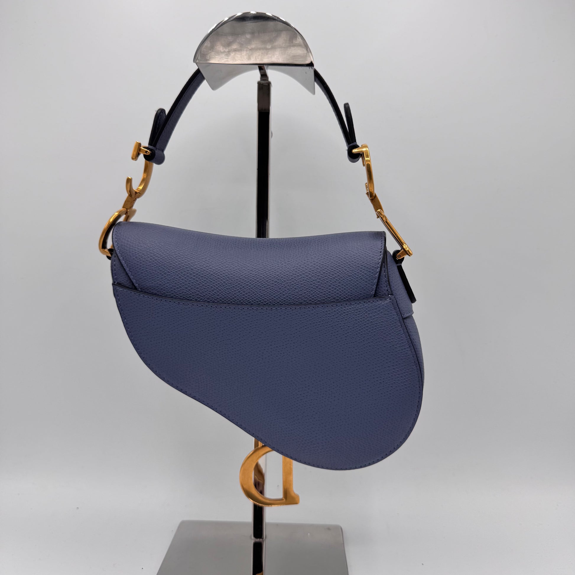 Christian Dior  Grained Calfskin Mini Saddle Bag Denim Blue