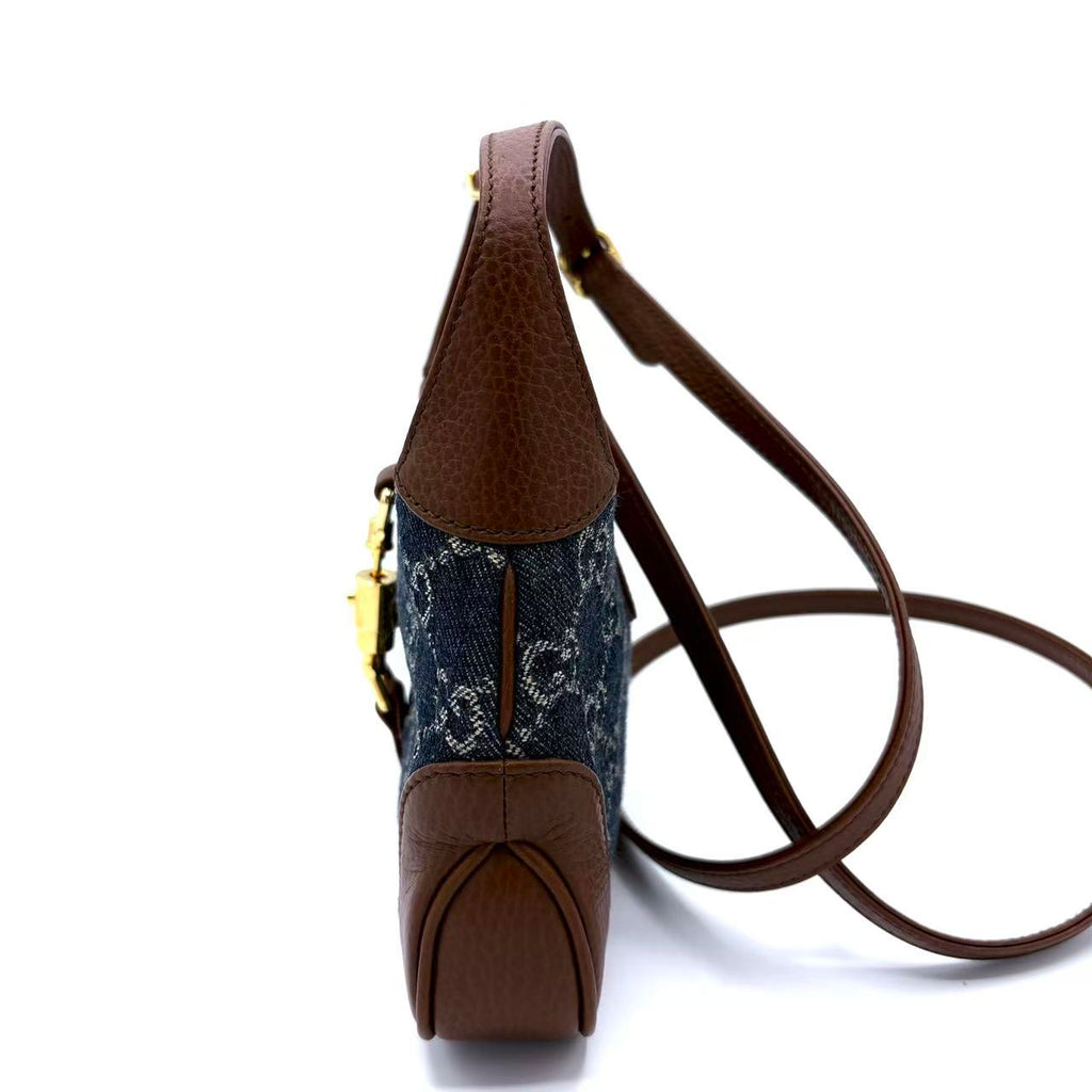 New Denim GG Monogram Calfskin Mini Jackie 1961 Hobo Blue Tea Cuir