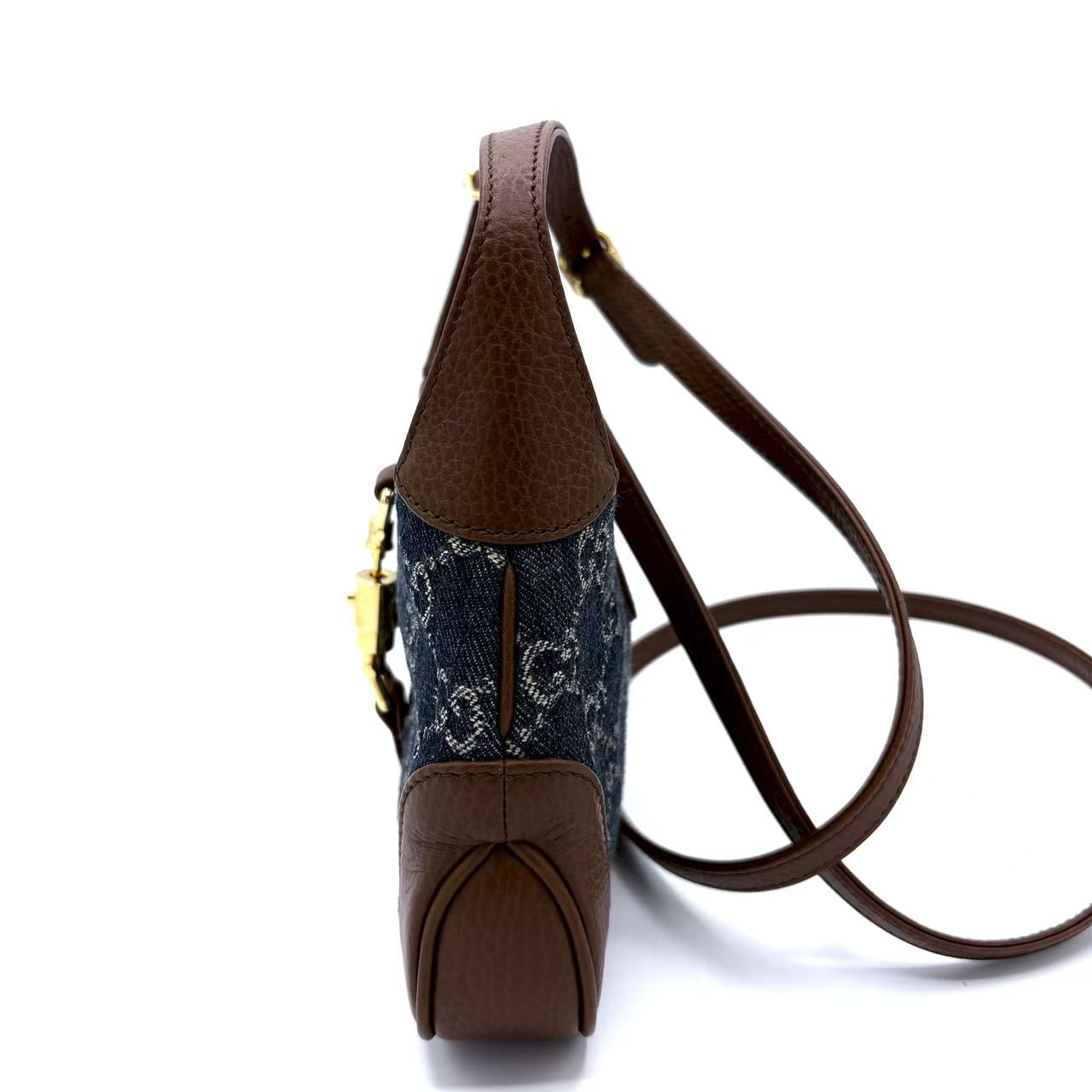 New Denim GG Monogram Calfskin Mini Jackie 1961 Hobo Blue Tea Cuir