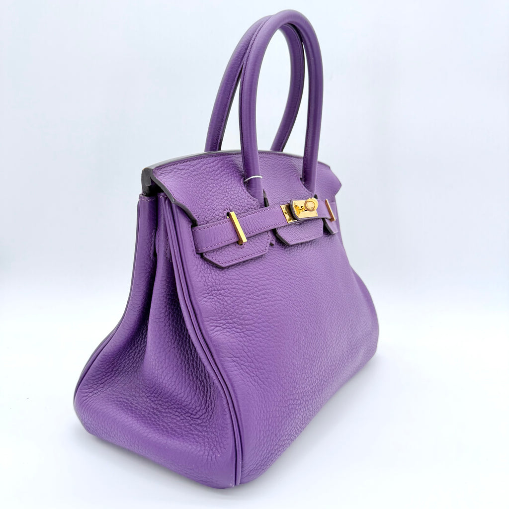 Birkin 30 Clemence Leather Bag Purple With Gold Hardware