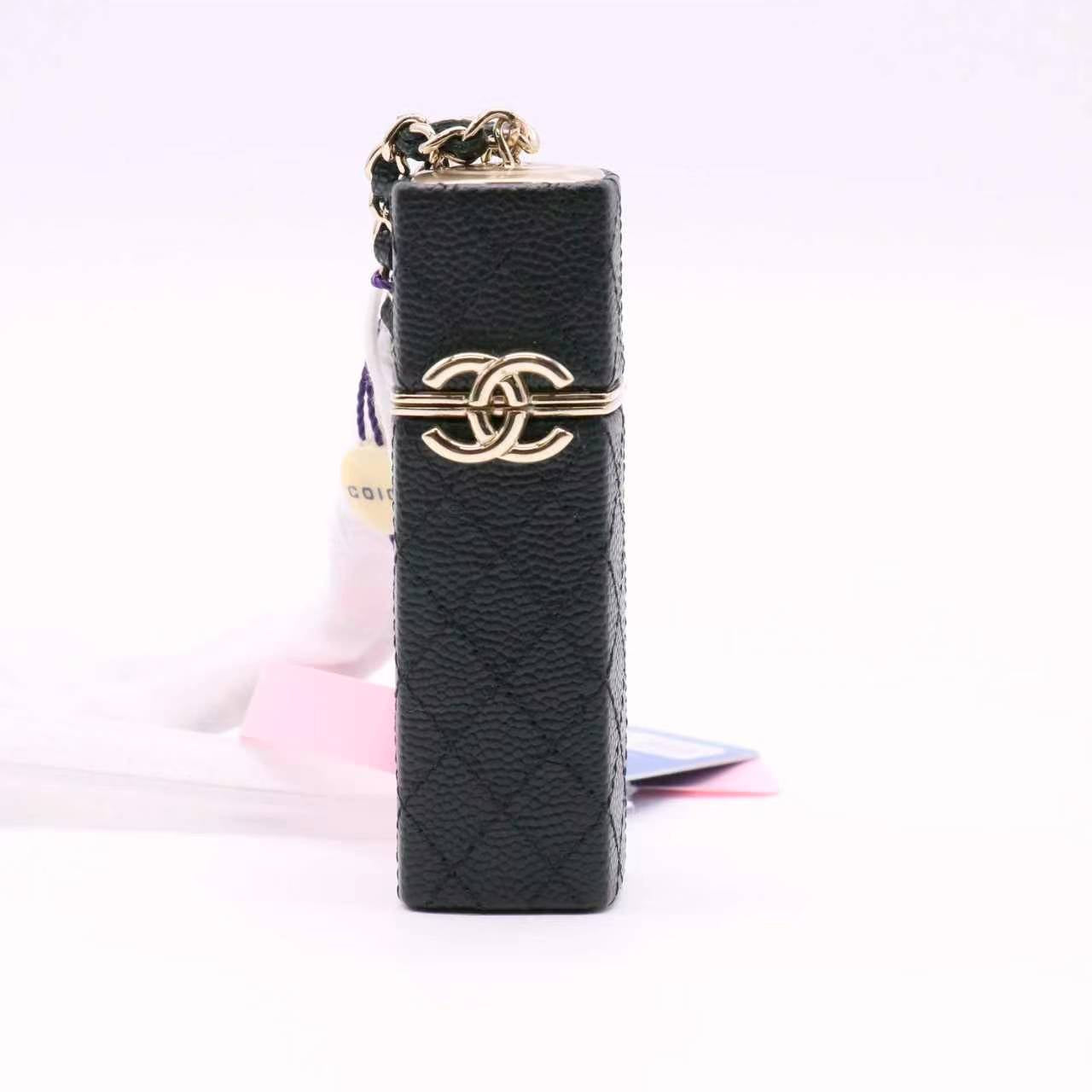 CC Squared Lipstick Case on Chain Stitched Lambskin with Metal Twins LDJ5503