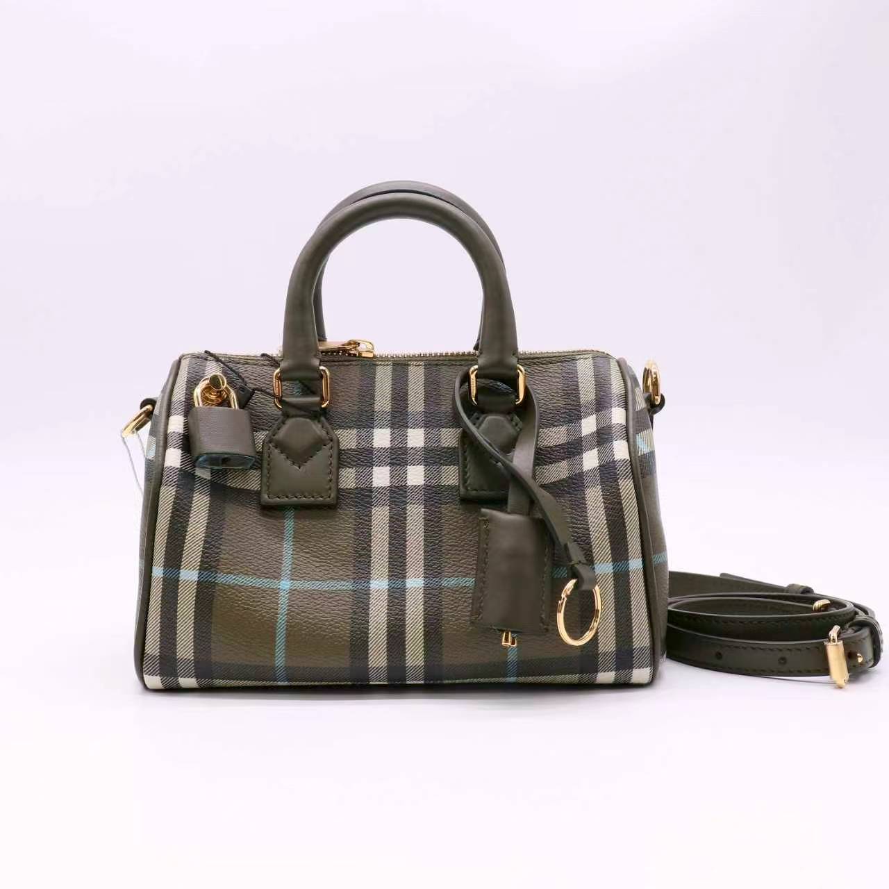 Burberry Mini Check Bowling Bag Olive Green twins LDJ5425