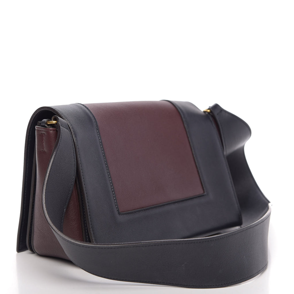 Shiny Smooth Calfskin Medium Frame Shoulder Bag Steel Blue Plum - twins