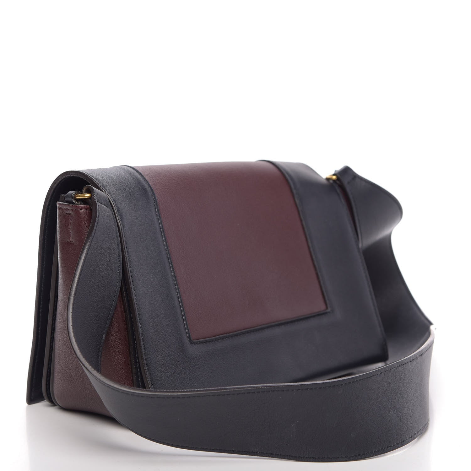 Shiny Smooth Calfskin Medium Frame Shoulder Bag Steel Blue Plum - twins