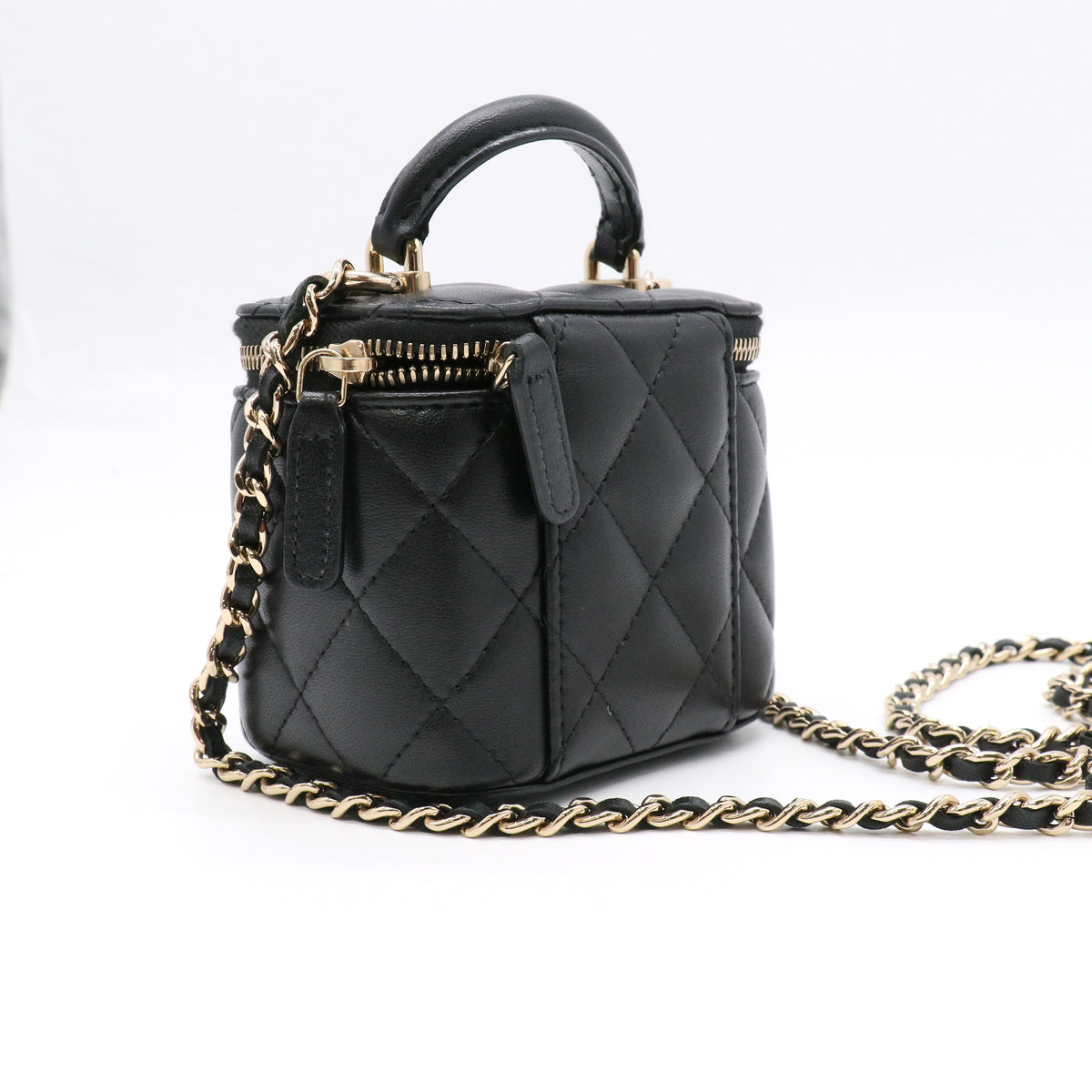 Classic Top Handle Vanity Case with Chain Quilted Mini