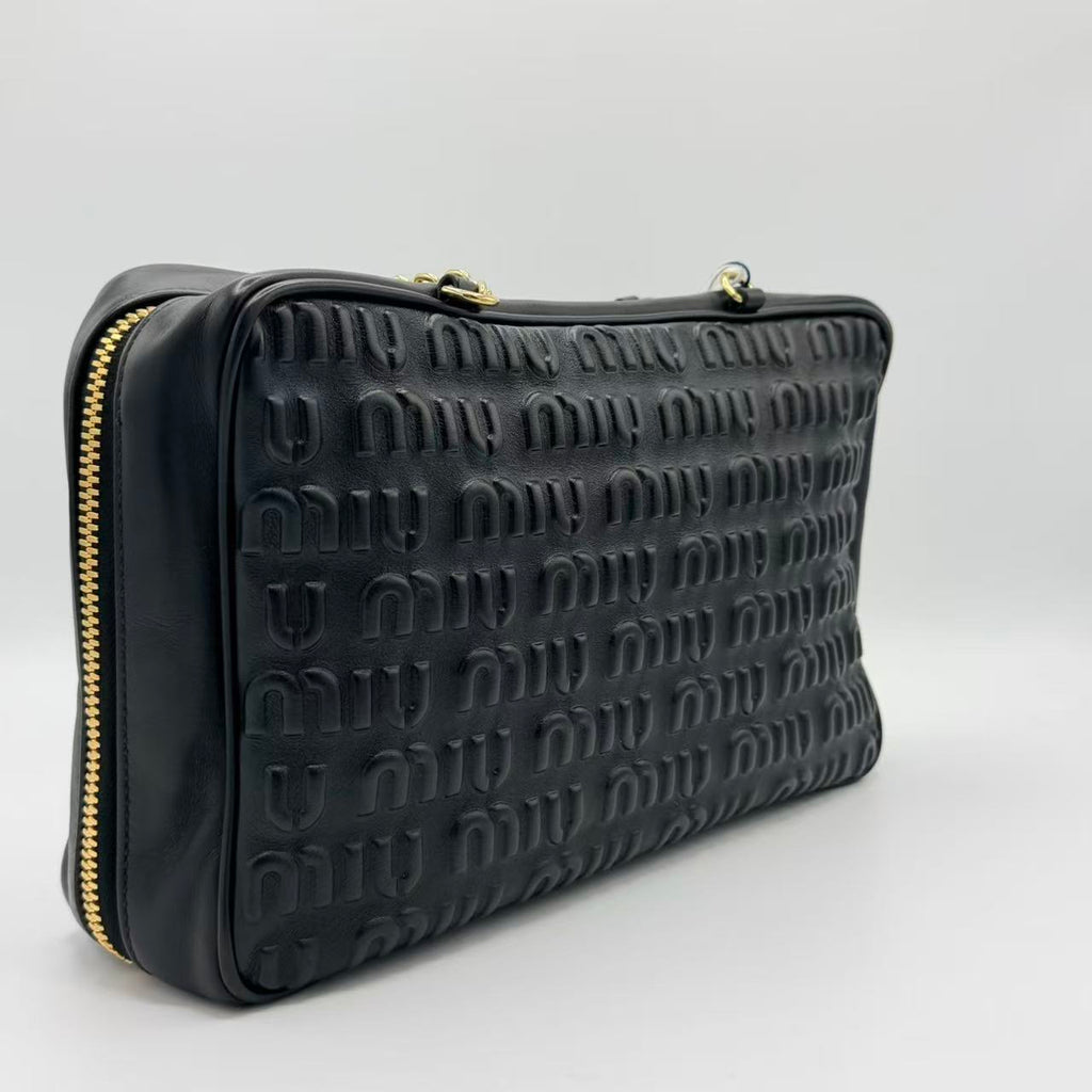 Softy Chain Camera Bag Logo Embossed Leather