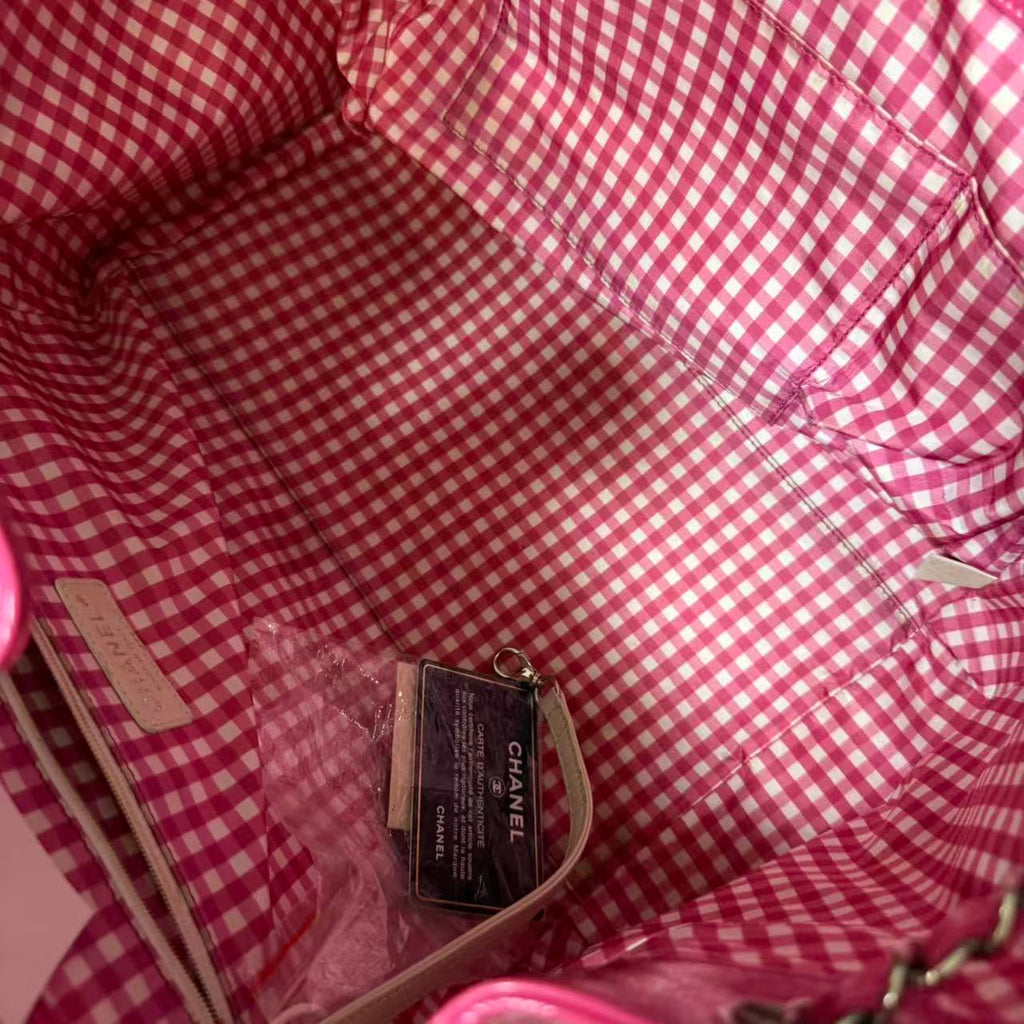 Chanel Pink Patent Vinyl Lipstick Ligne Large Accordion Tote Bag  twins B21576