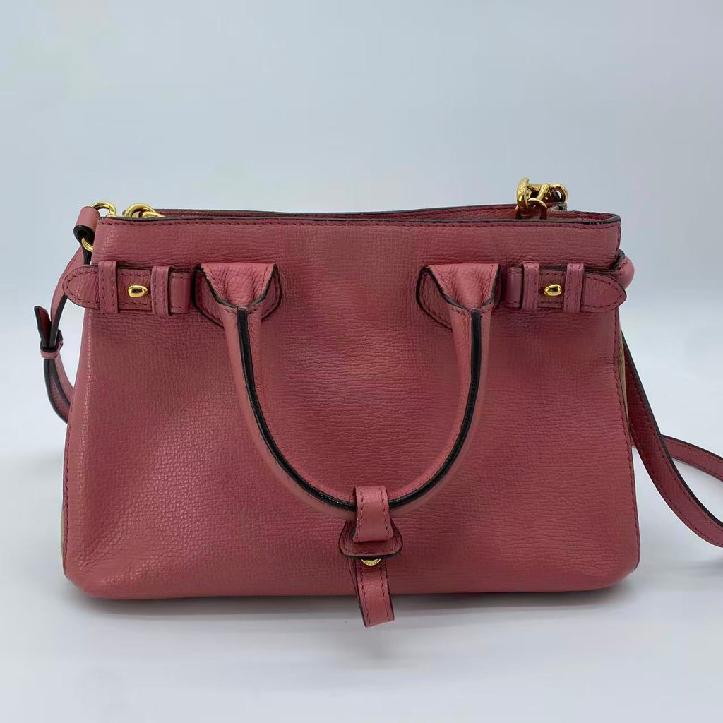 Banner Tote Leather and House Check Canvas Small