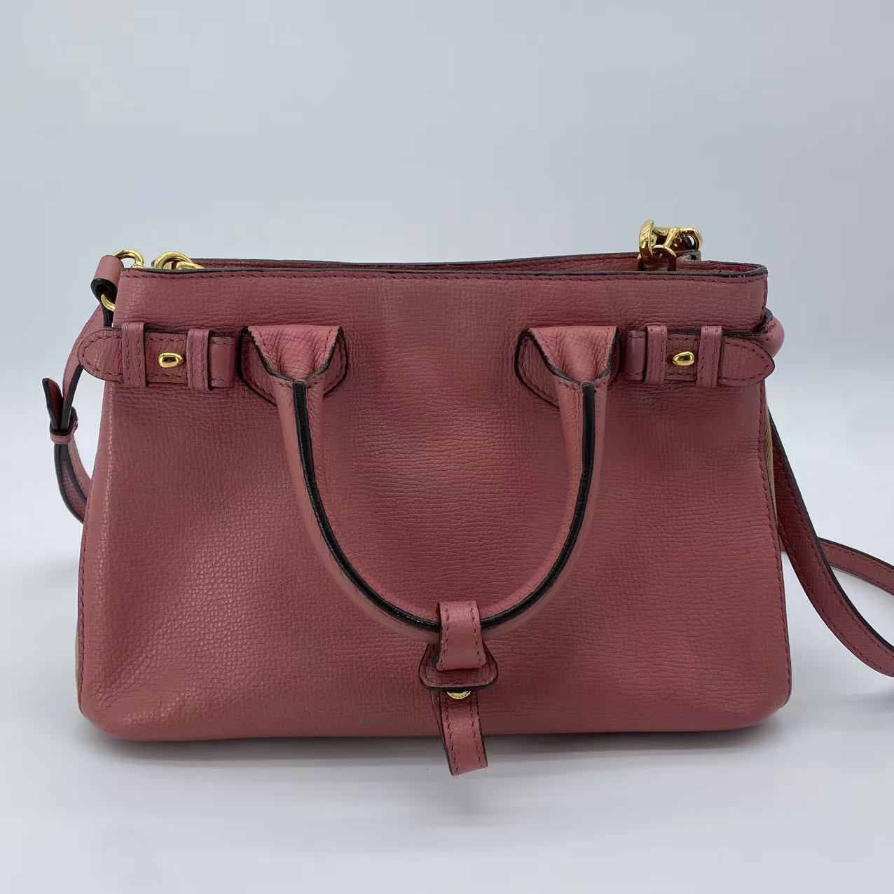 Banner Tote Leather and House Check Canvas Small