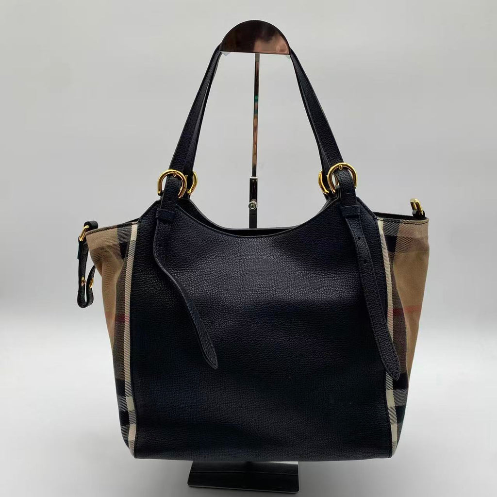 Burberry Grainy Calfskin House Check Small Canterbury Black