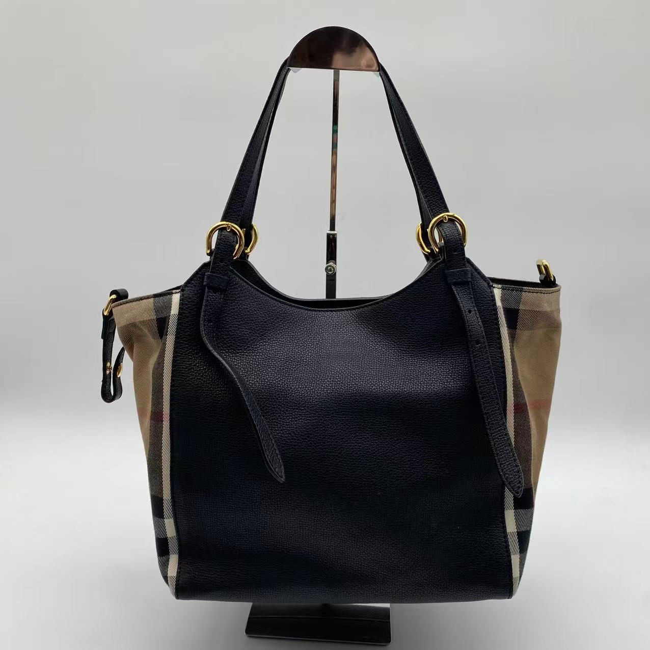 Burberry Grainy Calfskin House Check Small Canterbury Black
