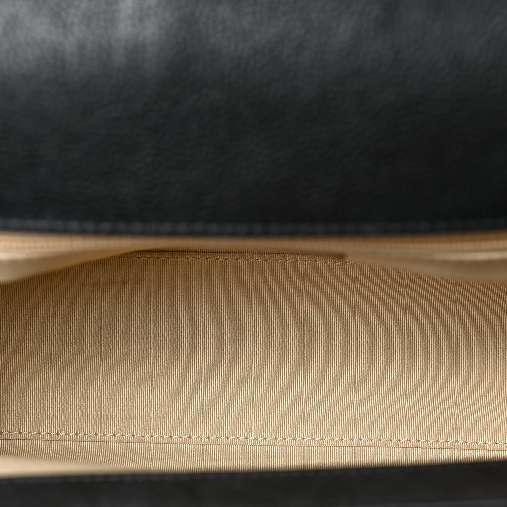 Grained Calfskin Quilted Medium Label Click Flap Bag Black twins