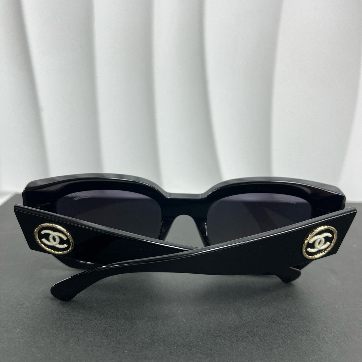 Chanel Coco Mark Square Shape Sunglasses Black Twins LDJ3642