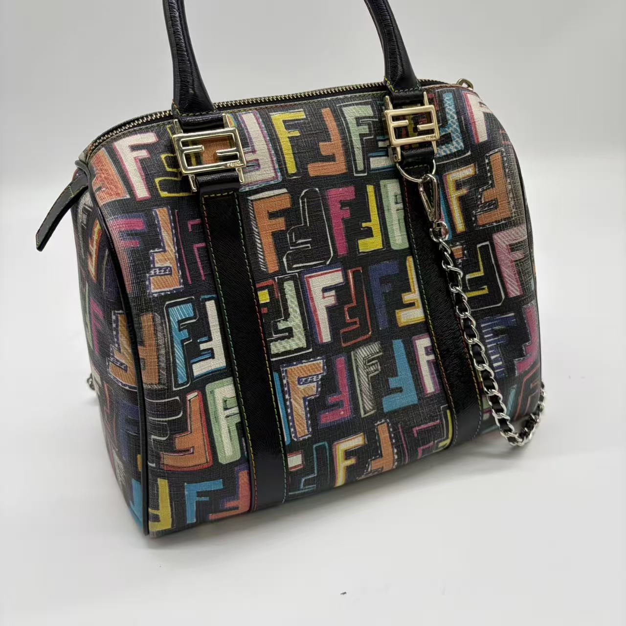 Fendi Multicolor Coated Canvas Forever Bauletto Boston Bag TWins